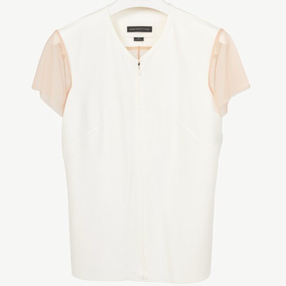 Marie Saint Pierre Nusar White Jersey Mesh-Trim Short-Sleeve Jacket - Picture 1 of 7